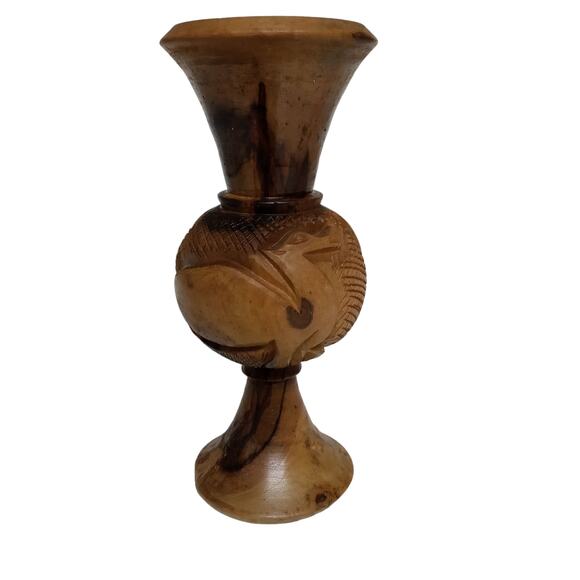 Olive Wood Vase Handcrafted Bethlehem 1960s Tilted 6" Vintage Decor 🌿 - Picture 3 of 10